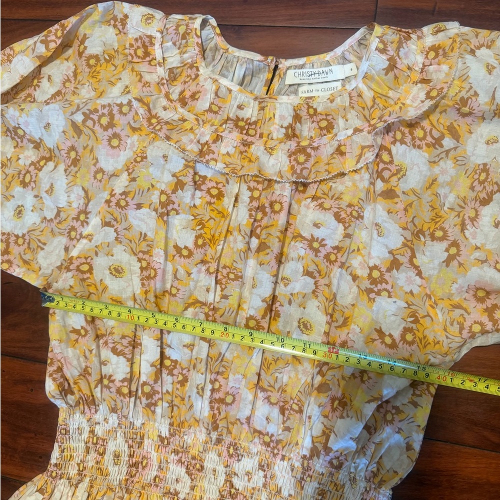 Christy Dawn Yellow Floral Puff-Sleeve Mini Dress with Smocked Waist - Picture 4 of 16
